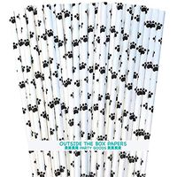 Dog Theme Paw Print Paper Drinking Straws - Black White - 7.75 Inches - 100 Pack - Outside the Box Papers Brand