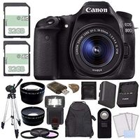 Canon EOS 80D DSLR Camera with 18-55mm Lens + 32GB + 58mm 3 Piece Filter Set (UV, CPL, FL) + 58mm Wide Angle Lens + 58mm 2x Telephoto Lens + Wireless Remote + Card Reader + Flash + Backpack Bundle