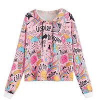 Womens Casual Jacket Long Sleeve Graffiti Print Coat Drawstring Hoodie Blouse Sweatshirt Windbreaker Tops Coats