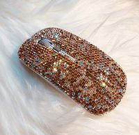 TISHAA Super Cute Bling Dazzle Luxury Stylish Wireless Computer Jeweled Rhinestone Crystal Mouse w USB Receiver for Office,Perfect Gift (Gold)