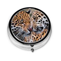 Pill Box for Travel - Small Portable Pill Case Holder with 3 Compartments - Animals Jaguars Classy Metal Round Cases - Use Daily to Organize Your Medicine