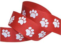 7/8" Paw Print Grosgrain Ribbon (5 Yards, Red/White)