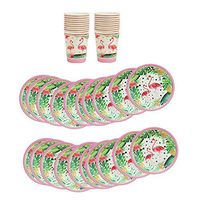 10 Sets Flamingo Dinnerware Set Disposable Paper Plates Cups Disposable Paper Tableware for Hawaiian Luau Party Supplies