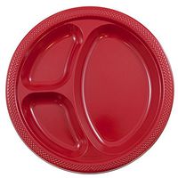 JAM PAPER Plastic 3 Compartment Divided Plates - Large - 10 1/4 inch - Red - 20/Pack