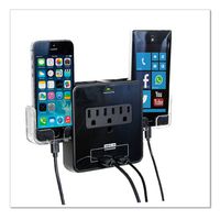 RND Power Solutions Wall Power Station Includes 3AC Plugs,2 USB Ports and 2 Holders for Your Smartphone(Black)