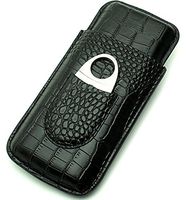 Cigar Case Travel - Cutter Included - Leather 3 Colors (Large Black)