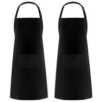 Syntus HK080 2 Pack 100% Cotton Adjustable Bib 2 Pockets Cooking Kitchen Aprons for Women Men Chef,Black