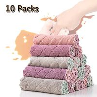 10 PCS Washcloths Non Stick Oil Coral Velvet Hanging Kitchen Dishclout Hand Towels for Kitchen Dining Bar 6.6 10.2 Inch