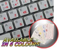 FRENCH AZERTY KEYBOARD STICKERS WITH RED LETTERING TRANSPARENT BACKGROUND