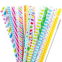 40 Pieces Reusable Straws,BPA-Free,9" Colorful Printing Hard Platic Stripe Drinking Straw for Mason Jar Tumbler,Family or Party Use,Cleaning Brush Included(Random Pattern)