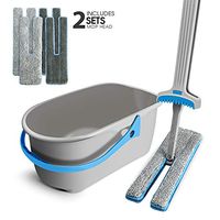 Double Sided Squeegee Flat Mop with Bucket Easy Self Wringing Mop Dry and Wet Use Mop for Hardwood Laminate Tile Marble Ceramic Floors Cleaning