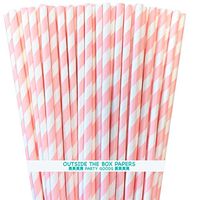 Striped Paper Straws - Light Pink White - 7.75 Inches - Pack of 100- Outside the Box Papers Brand