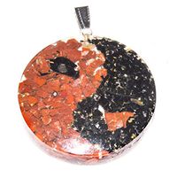 Crocon Black Tourmaline Red Jasper Orgone Round Shape Pendant for Crystal Healing Reiki Love Prosperity Success Abundance EMF Protection