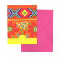 Michael's Timeless Folklore Set of 6 Blank Notecards ~ Piecework Flowers (5" x 3.75"; Pink Envelopes)