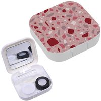 Portable Contact Lens Case Box Travel Kit Mirror + Bottle + Tweezers Container Holder [ Terrazzo Stone ]