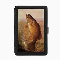 Perfection In Style Black Color Metal Cigarette Case Vintage Fishing Design 007