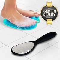 Eutuxia Shower Foot File + Massager, Scrubber, Cleaner Pad Bundle. Exfoliate while Improving Blood Circulation & Reducing Pain, and Effectively Remove Old Callus Skins on Your Feet. 6 Ceramic Refills.