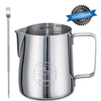 Stainless Steel Milk Frothing Pitcher 12oz/ 350ml Steaming Pitchers with Decorating Art Pen, Milk Coffee Cappuccino Latte Art Barista Steam Pitchers Milk Jug Cup for Espresso Machines Latte Art