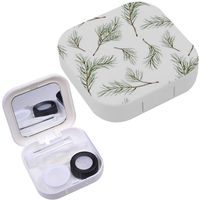 Portable Contact Lens Case Box Travel Kit Mirror + Bottle + Tweezers Container Holder [ Pine Christmas Spruce ]