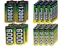 16 AA (2900 mAh) + 16 AAA (1200 mAh) + 4 C (6000 mAh) + 4 D (12000 mAh) NiMH AccuPower Batteries