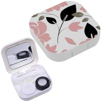 Portable Contact Lens Case Box Travel Kit Mirror + Bottle + Tweezers Container Holder [ Elegant Floral Peonies ]