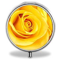 Compact 3 Compartment Medicine Case, IMLONE Customized Yellow Rose Pill Organizer Metal Pill Box Pill Container for Purse, Travelling and Daily Needs