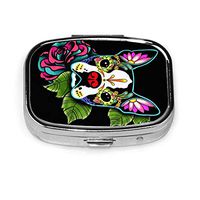 Pill Box Case Tatoo Boston Terrier Travel Medicine Organizer Arthritis Friendly BPA Free Separate Compartments for Hold Vitamins Cod Liver Oil Supplements