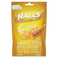 Halls 28694 Triple Action Cough Drops Honey-Lemon 30/Bag