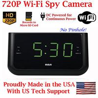AES 720P WI-FI HD Alarm Clock Radio Spy Camera Wireless IP P2P Covert Hidden Nanny Camera Spy Gadget (SD Card & WI-FI Model)