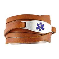 Free Custom Engraving, Casual Faux Leather Medical Alert ID Bracelet - Adjustable Size - Wrap Cognac - Purple