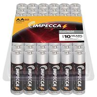 IMPECCA AA Alkaline Batteries, 60 Pack High-Performance, Long Lasting, and Leak Resistant, Premium LR6 Battery, Platinum Series, Recloseable Package, 60 Count