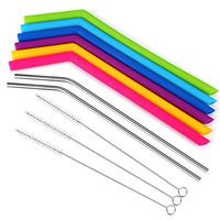 Silicone Straws, Stainless Steel Straws with Cleaning Brushes Complete Bundle- Reusable Extra Long Curved Straws for 30 OZ Yeti/Rtic Tumblers Set of 8