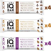 IQ BAR Brain + Body Bars, Chocolate Lovers Variety | Keto, Paleo-Friendly, Vegan | 10-11g Protein, 1g Sugar, 4g Net Carbs | Non-GMO, Gluten-Free, No Sugar Alcohols | 12-Count (3 Flavors)