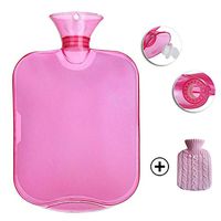 HJHY@ Classic Rubber Transparent Hot Water Bottle Natural Cover Warmer Large Camping Reusable Big Hot Water Bag,with Knit Cover, Large Cloth Rubber Knitted Sleeve,Red Wine Colour,2l