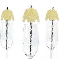 Big Dot of Happiness Gold Glitter Ugly Sweater Party Straws - No-Mess Real Gold Glitter Cut-Outs and Decorative Holiday and Christmas Party Paper Straws - Set of 24