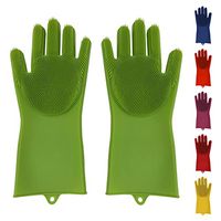Silicone Dishwashing Gloves Reusable Heat Resistant Dish Scrubber for Cleaning Kitchen Bathroom Car Washing Large Non-Latex Sponge Gloves in Trendy Colors (Green)