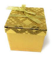 Mini Square Gift Box with Glitter Top and Ribbon, 4" Pack of 2 (Gold)