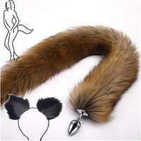 2Pcs, Ears Headband + Three Sizes Long Brown B-ü-t-t P-l-ǔ-g Fox Tail Massager Halloween Party Tōys Prǒps (Style 6, S)