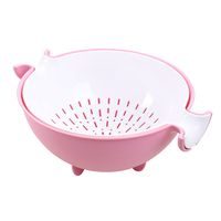 CHICHIC 2 in 1 Kitchen Strainer/Colander Bowl Sets, Large Plastic Washing Bowl and Strainer, Detachable Colanders Strainers Set, Space Saver for Fruits Vegetable Cleaning Washing Mixing, Pink