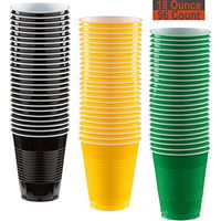 18 oz Party Cups, 96 Count - Black, Sunshine Yellow, Festive Green - 32 Each Color