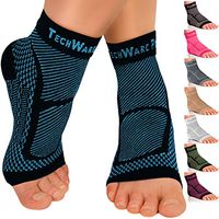 TechWare Pro Ankle Brace Compression Sleeve - Relieves Achilles Tendonitis, Joint Pain. Plantar Fasciitis Foot Sock with Arch Support Reduces Swelling & Heel Spur Pain. (Black/Blue, L/XL)
