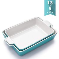 Ceramic Baking Dishes, Krokori Rectangular Bakeware Set Baking Pan Lasagna Pans for Cooking, Kitchen, Cake Dinner, Banquet and Daily Use - 13 x 9 Inches for Larger One- 2PCS