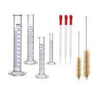 Thick Glass Measuring Cylinder Graduated Set Graduated Flask Borosilicate Glass with Two Brushes and 3 Pipettes Shockproof New Style Cylinder Laboratory Science 5ml 25 ml 50ml 100ml (Glass Base)