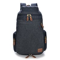 Big Mango Big Capacity Canvas Hiking Backpack Schoolbag Travel Backpack for College Laptop Rucksack - Black