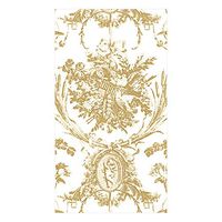 Caspari Romantic Toile Paper Linen Guest Towel Napkins in Gold, Four Packs of 12