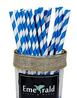Premium Quality Biodegradable Eco Friendly Paper Straws, Pack of 25 (Blue Striped)