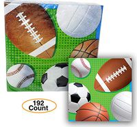 Party Sports Themed Beverage Napkins (192 Count) Football, Baseball, Soccer, Volleyballs - 2-ply 16 x 12 Packs