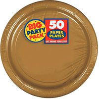 amscan 640013.19 Tableware, Big Party Pack Paper, Gold Plates, One Size