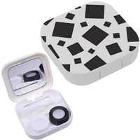 Portable Contact Lens Case Box Travel Kit Mirror + Bottle + Tweezers Container Holder [ Geometric Blackandwhite ]