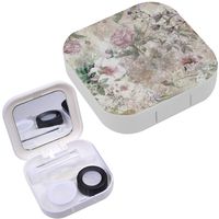 Portable Contact Lens Case Box Travel Kit Mirror + Bottle + Tweezers Container Holder [ Watercolor Leaf Flowers ]